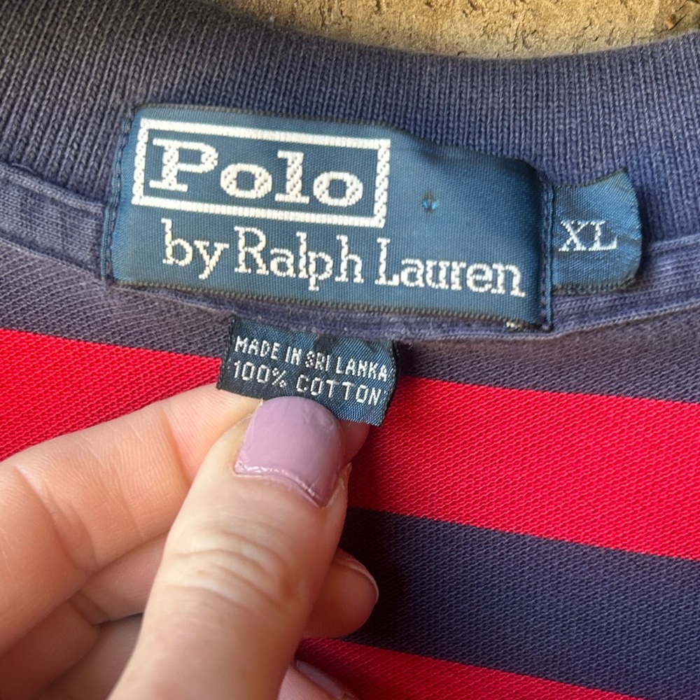 Y2K POLO RALPH LAUREN Striped Short Sleeve Polo Prep Old Money Dad Collegiate XL - Picture 2 of 14